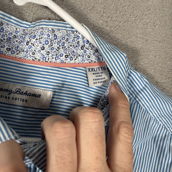 Tommy Bahama Pima Cotton Button Down Shirt Blue White Stripe Mens Size 2XL Ombre - Picture 6 of 13